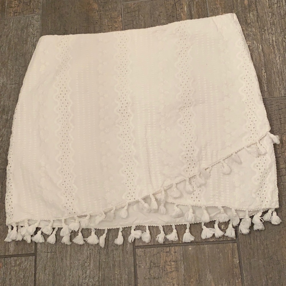 White Eyelet Tassel Skirt